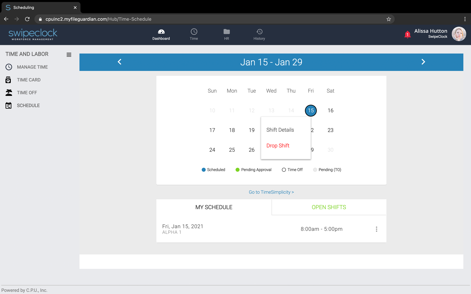 screenshot of WorkforceHub Time & Attendance
